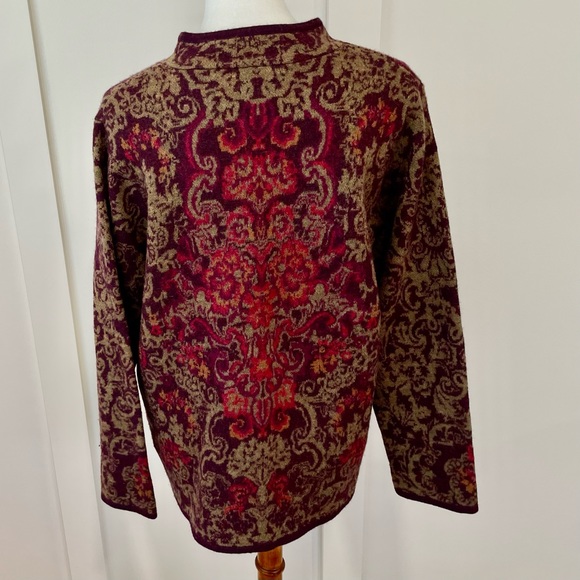 PENDLETON gorgeous burgundy paisley wool zipper cardigan - Picture 5 of 9
